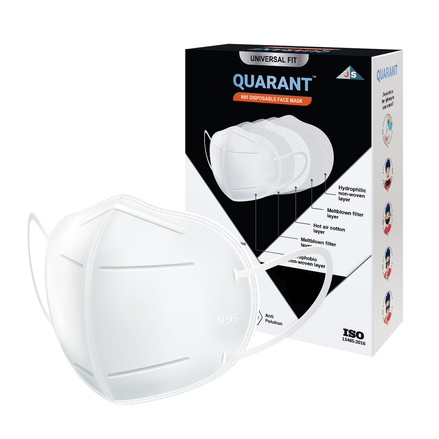 QUARANT N95 Face Mask with Adjustable Nose Pin for Adults (White)