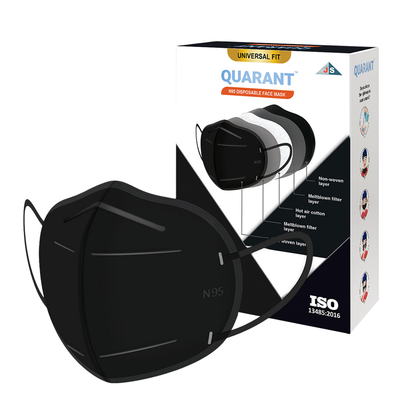 QUARANT N95 Face Mask with Adjustable Nose Pin for Adults (Black)
