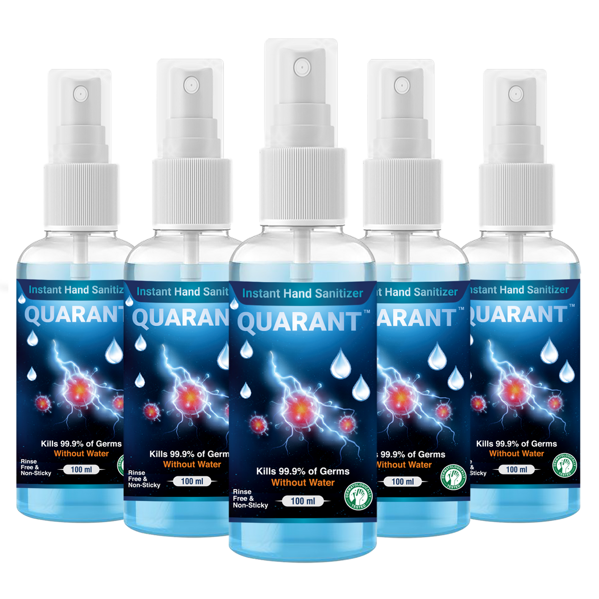 QUARANT 80% Alcohol Based Instant Hand Sanitizer Spray 100 ml, Small Pocket Size Liquid Spray Bottle (Pack of 5)