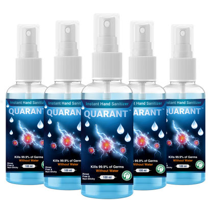QUARANT 80% Alcohol Based Instant Hand Sanitizer Spray 100 ml, Small Pocket Size Liquid Spray Bottle (Pack of 5)