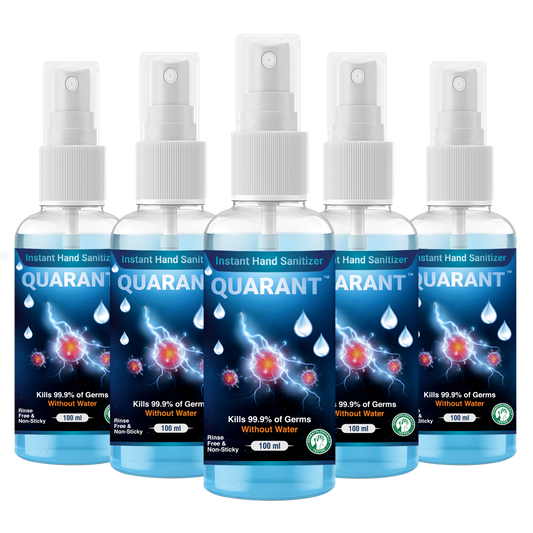 QUARANT 80% Alcohol Based Instant Hand Sanitizer Spray 100 ml, Small Pocket Size Liquid Spray Bottle (Pack of 5)