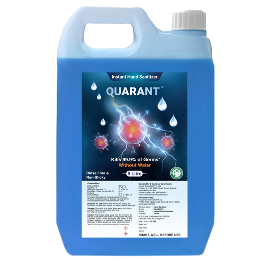 QUARANT 80% Alcohol Based Instant Hand Sanitizer Refill Pack, Kills 99.9% Germs, WHO Recommended Formula & FDA Approved (5 Litre Can)