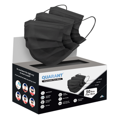 QUARANT 3 Ply Black Surgical Face Mask with Adjustable Nose Pin