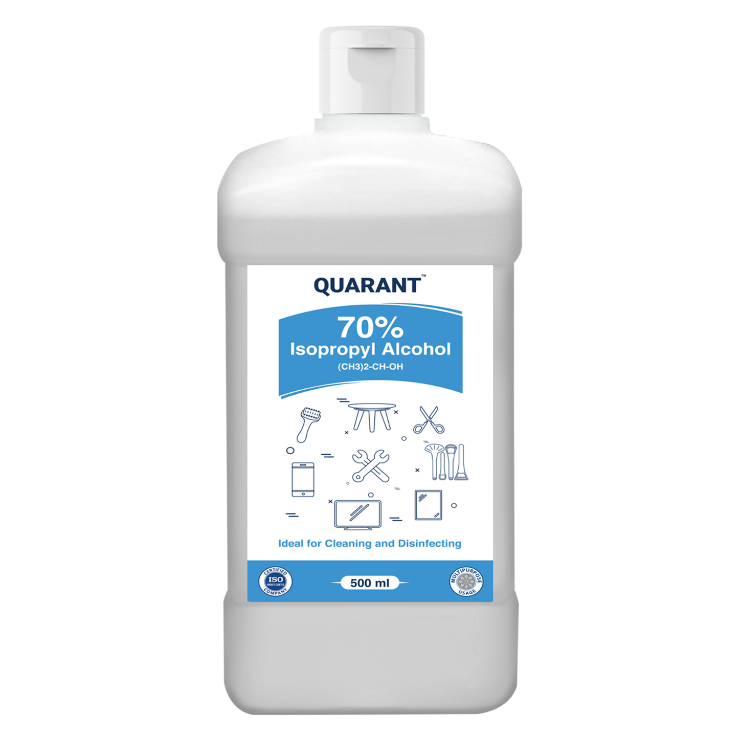 QUARANT 70% Isopropyl Alcohol (IPA) for Cleaning & Disinfecting, 500ml Flip-Top Bottle
