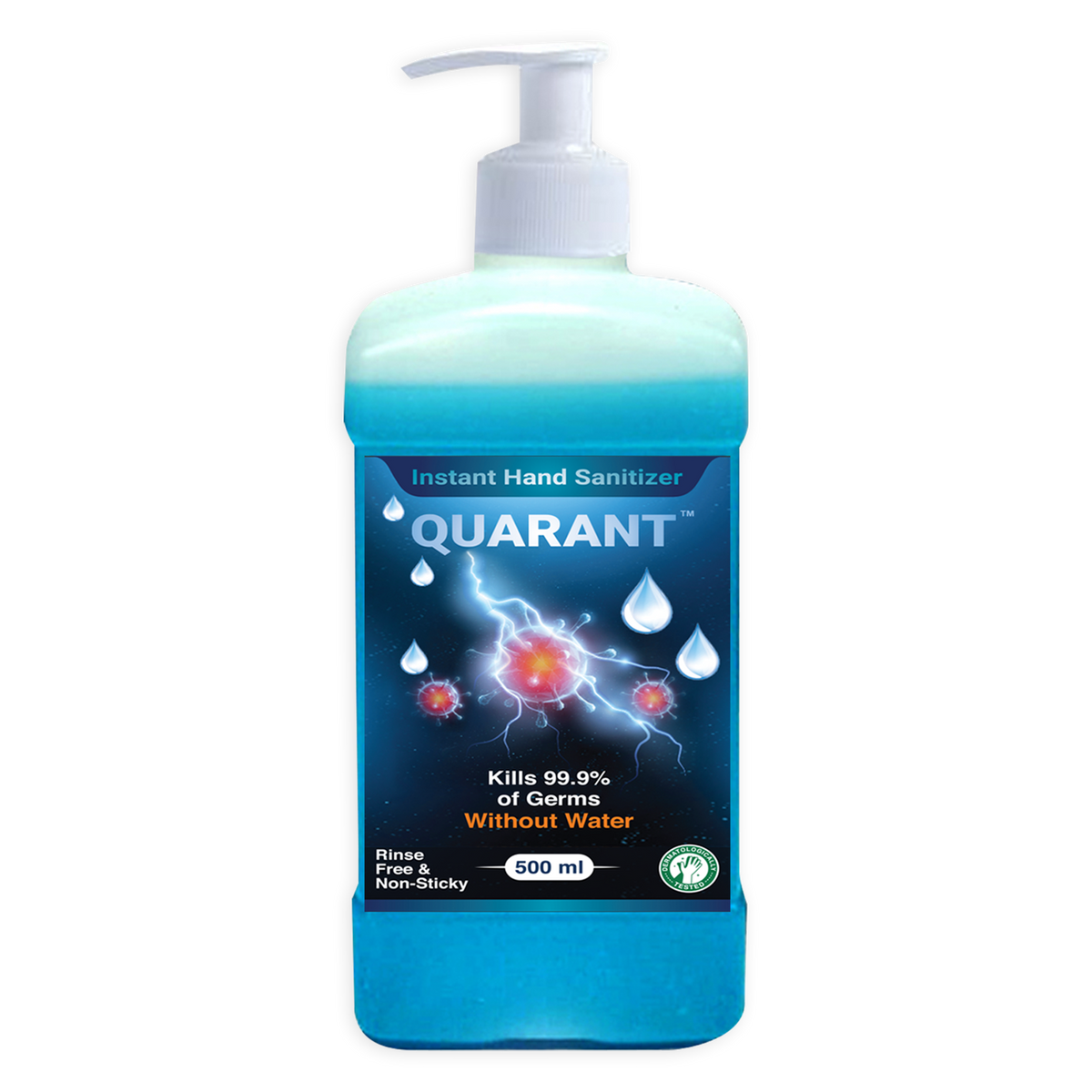 QUARANT 80% Alcohol Based Instant Hand Sanitizer Pump, Kills 99.9% Germs, WHO Recommended Formula & FDA Approved, 500 ML