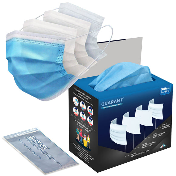 4 Ply Blue Disposable Face Mask with Dual Meltblown SMMS Fabric Layers and Adjustable Nose Pin - Pack of 100