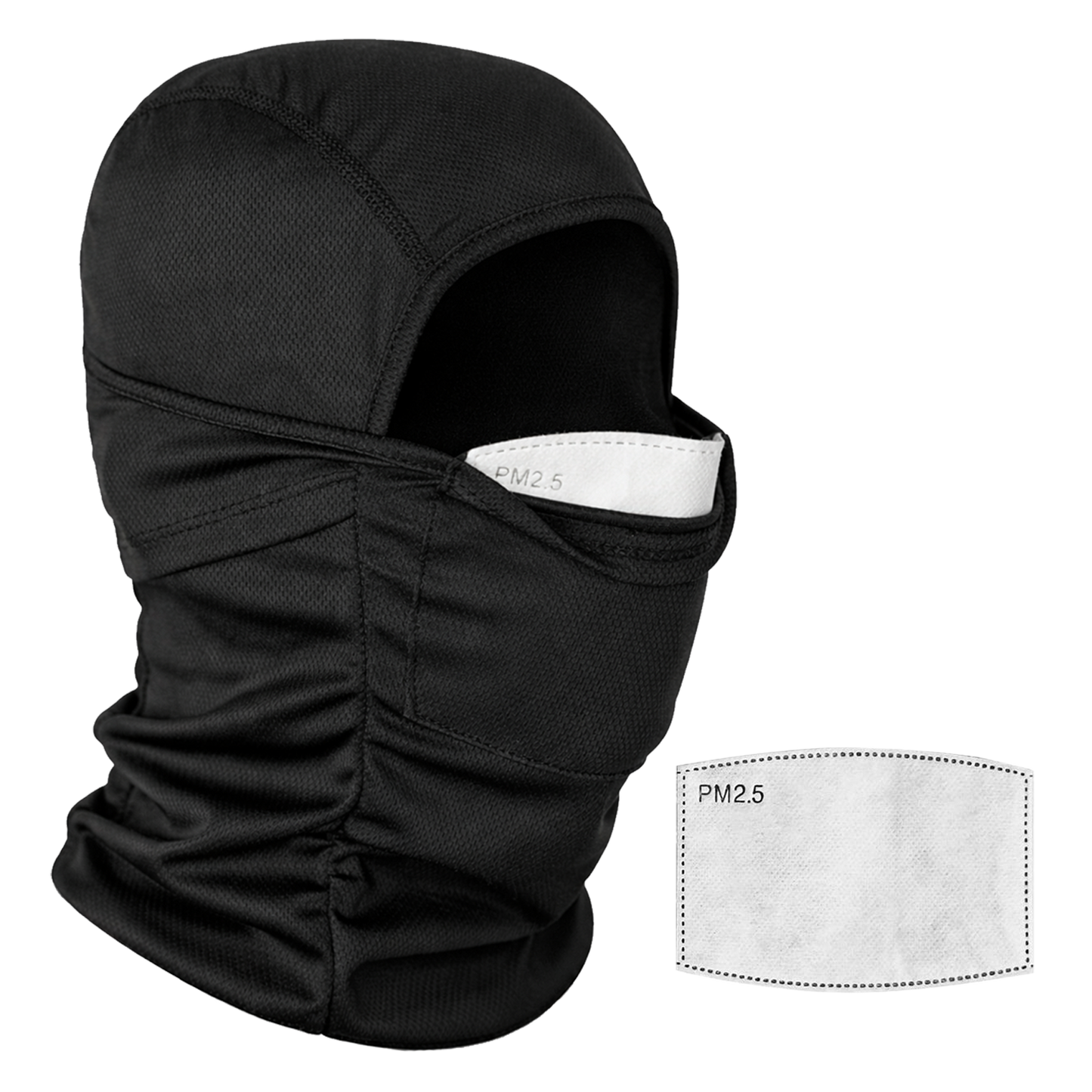 QUARANT Balaclava Full Face Mask with PM 2.5 Filter Pocket, Includes 2 Replaceable PM 2.5 Activated Carbon Filters Filters (Black) for Unisex