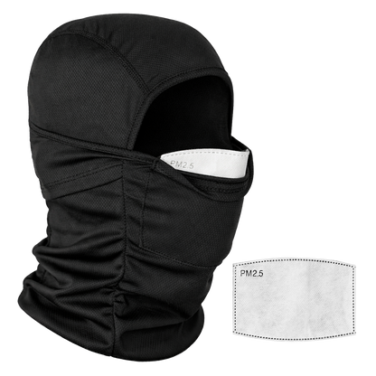 QUARANT Balaclava Full Face Mask with PM 2.5 Filter Pocket, Includes 2 Replaceable PM 2.5 Activated Carbon Filters Filters (Black) for Unisex