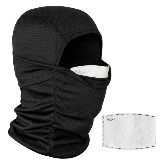 QUARANT Balaclava Full Face Mask with PM 2.5 Filter Pocket, Includes 2 Replaceable PM 2.5 Activated Carbon Filters Filters (Black) for Unisex