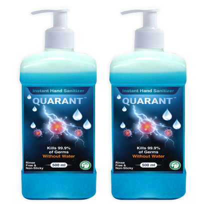 QUARANT 80% Alcohol Based Instant Hand Sanitizer Pump, Kills 99.9% Germs, WHO Recommended Formula & FDA Approved, 500 ML (Pack of 2 Bottles)