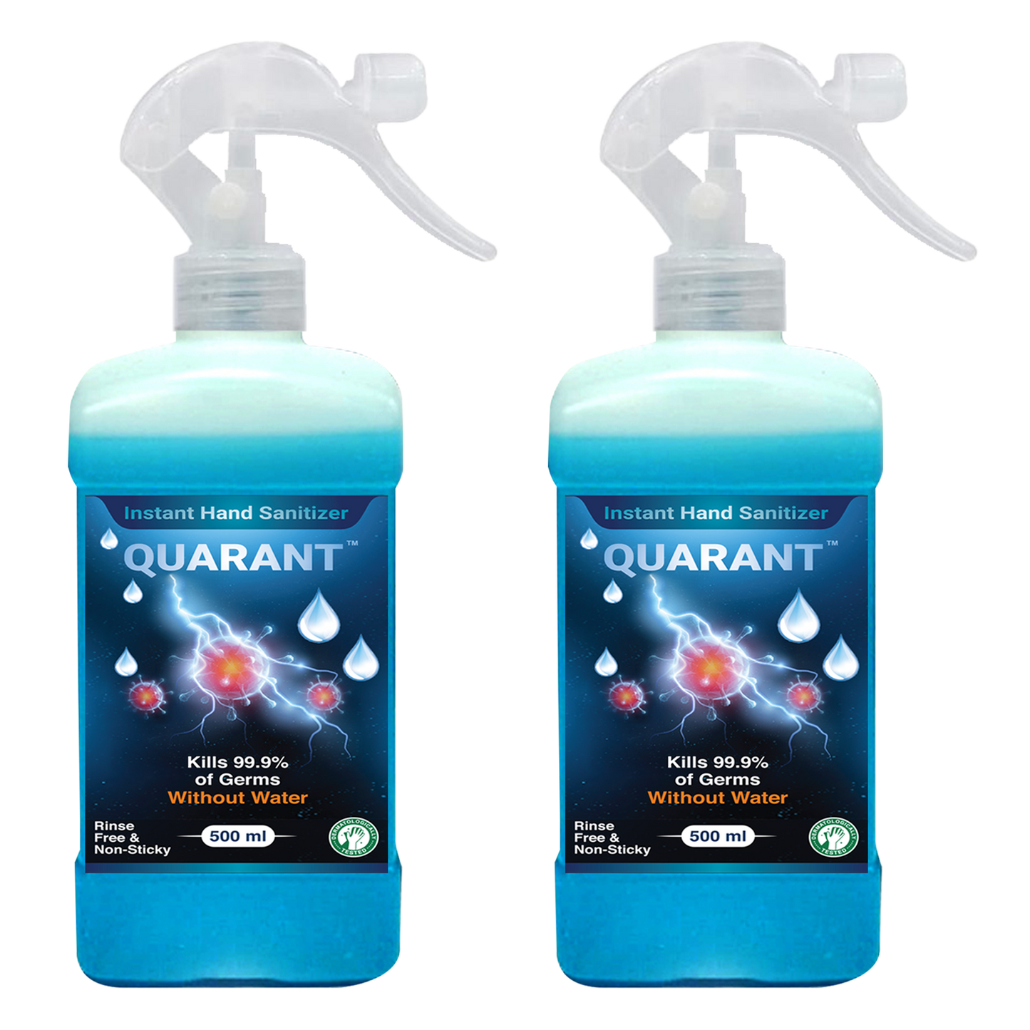 QUARANT 80% Alcohol Based Instant Hand Sanitizer Trigger Spray, Kills 99.9% Germs, WHO Recommended Formula & FDA Approved, 500 ML (Pack of 2 Bottles)
