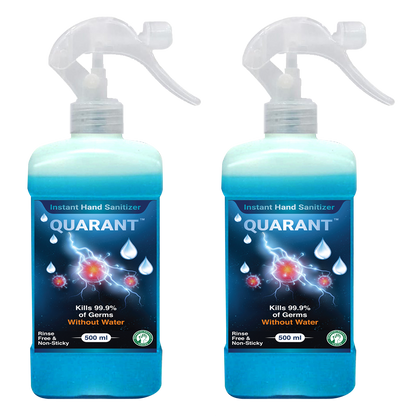 QUARANT 80% Alcohol Based Instant Hand Sanitizer Trigger Spray, Kills 99.9% Germs, WHO Recommended Formula & FDA Approved, 500 ML (Pack of 2 Bottles)
