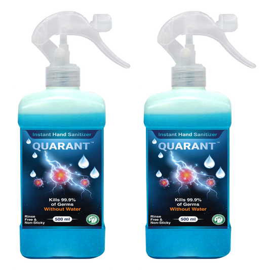 QUARANT 80% Alcohol Based Instant Hand Sanitizer Trigger Spray, Kills 99.9% Germs, WHO Recommended Formula & FDA Approved, 500 ML (Pack of 2 Bottles)