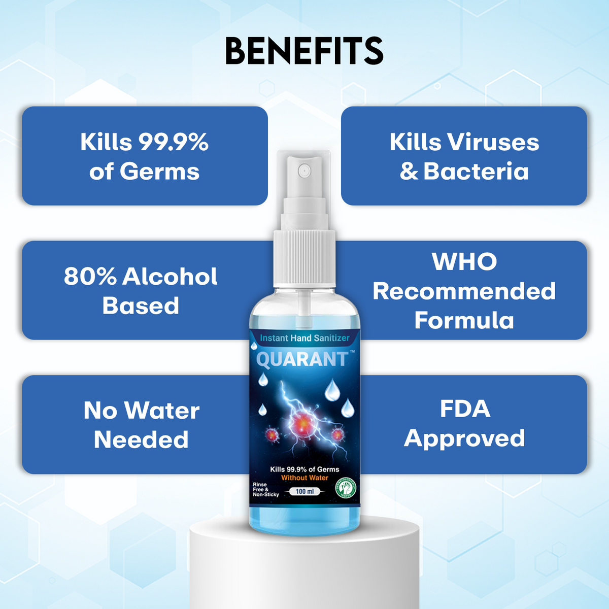 QUARANT 80% Alcohol Based Instant Hand Sanitizer Spray 100 ml, Small Pocket Size Liquid Spray Bottle (Pack of 5)