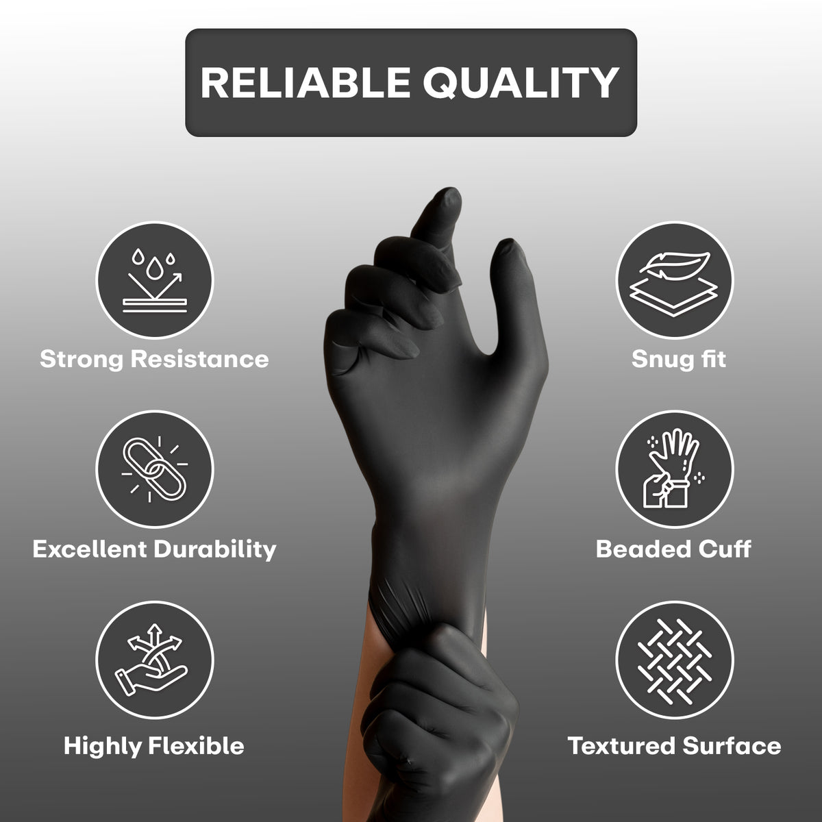 QUARANT Nitrile Disposable Hand Gloves (Black, Pack of 100)