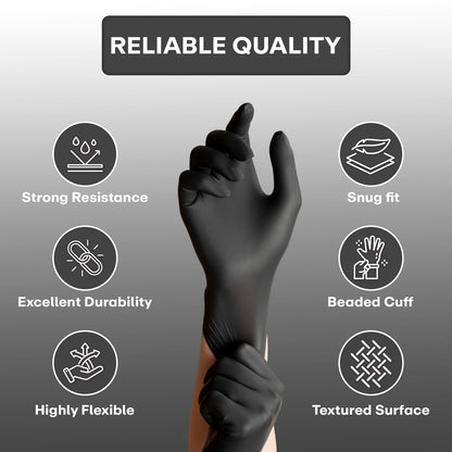 QUARANT Nitrile Disposable Hand Gloves (Black, Pack of 100)