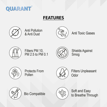 QUARANT 4 Ply Anti Pollution Activated Carbon Face Mask with Meltblown Fabric, Nose Clip & Reusable Travel Pouch (Black, Pack of 30)