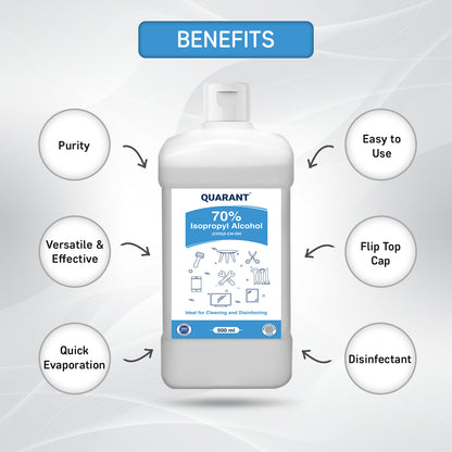 QUARANT 70% Isopropyl Alcohol (IPA) for Cleaning & Disinfecting, 500ml Flip-Top Bottle
