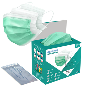 QUARANT 3 Ply Green Surgical Face Mask with Adjustable Nose Pin - Pack of 100