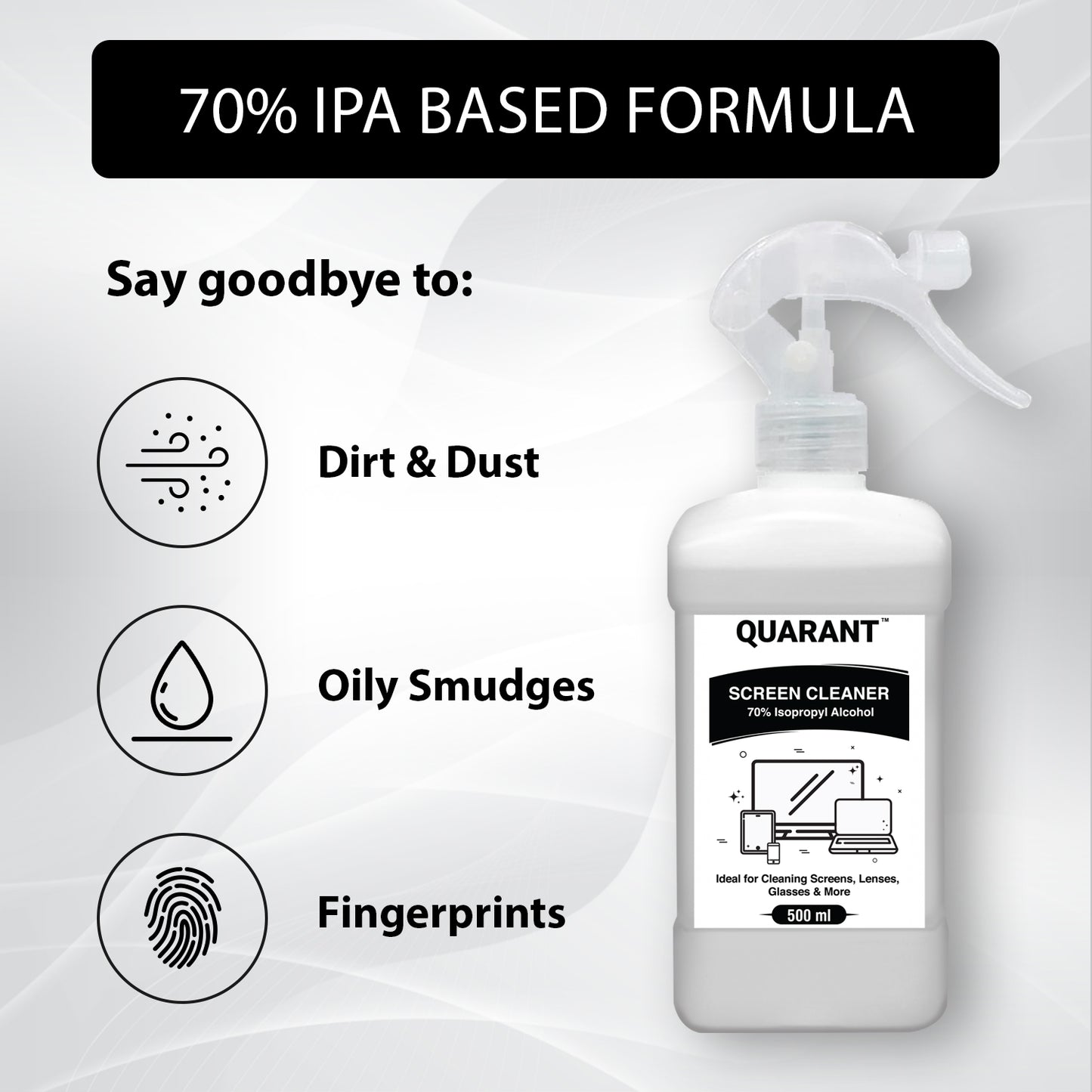 QUARANT 70% IPA Screen Cleaning Kit for Laptop, TV, Tablet, Mobile, Display & Lens (500 ml)