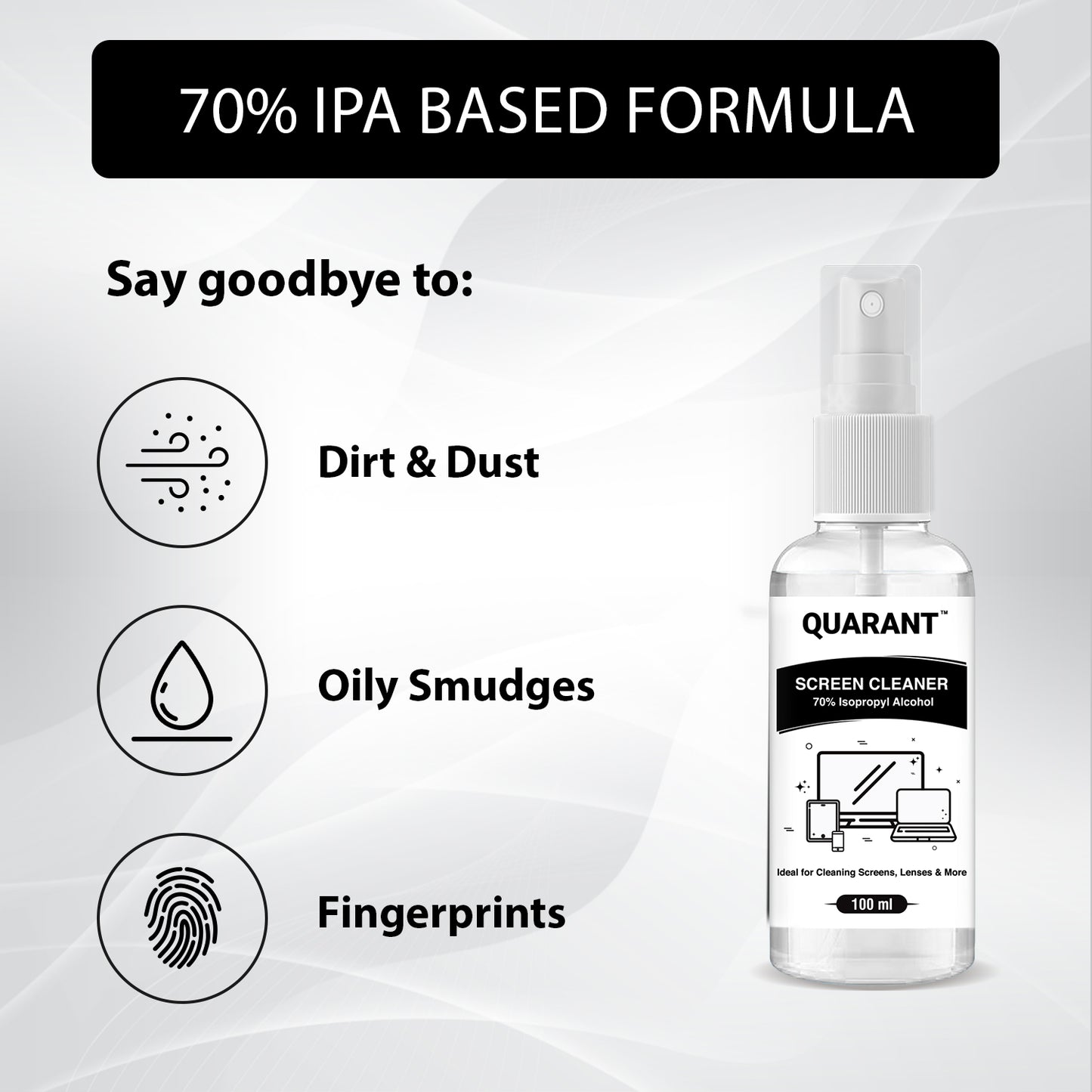 QUARANT 70% IPA Screen Cleaning Kit for Laptop, TV, Tablet, Mobile, Display & Lens