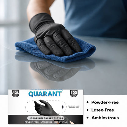 QUARANT Nitrile Disposable Hand Gloves (Black, Pack of 100)