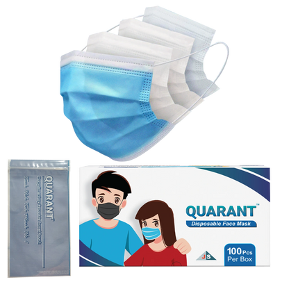 4 Ply Blue Disposable Face Mask with Dual Meltblown SMMS Fabric Layers and Adjustable Nose Pin - Pack of 100