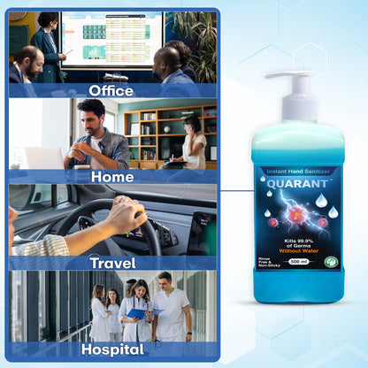 QUARANT 80% Alcohol Based Instant Hand Sanitizer Pump, Kills 99.9% Germs, WHO Recommended Formula & FDA Approved, 500 ML (Pack of 2 Bottles)