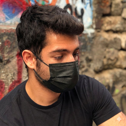 QUARANT 4 Ply Anti Pollution Activated Carbon Face Mask with Meltblown Fabric, Nose Clip & Reusable Travel Pouch (Black, Pack of 30)