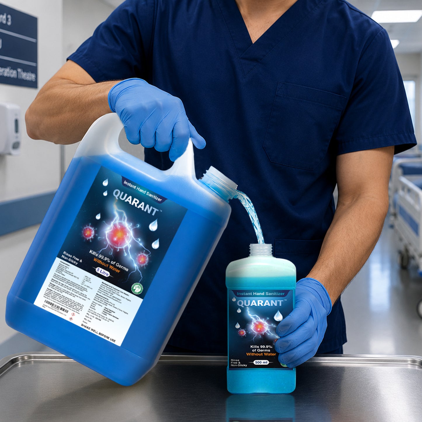 QUARANT 80% Alcohol Based Instant Hand Sanitizer Refill Pack, Kills 99.9% Germs, WHO Recommended Formula & FDA Approved (5 Litre Can)