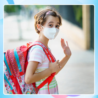 QUARANT Kids N95 Face Mask for Boys & Girls with Reusable Travel Pouch, Suitable for Children Aged 4 to 12 Years (White, Pack of 10)