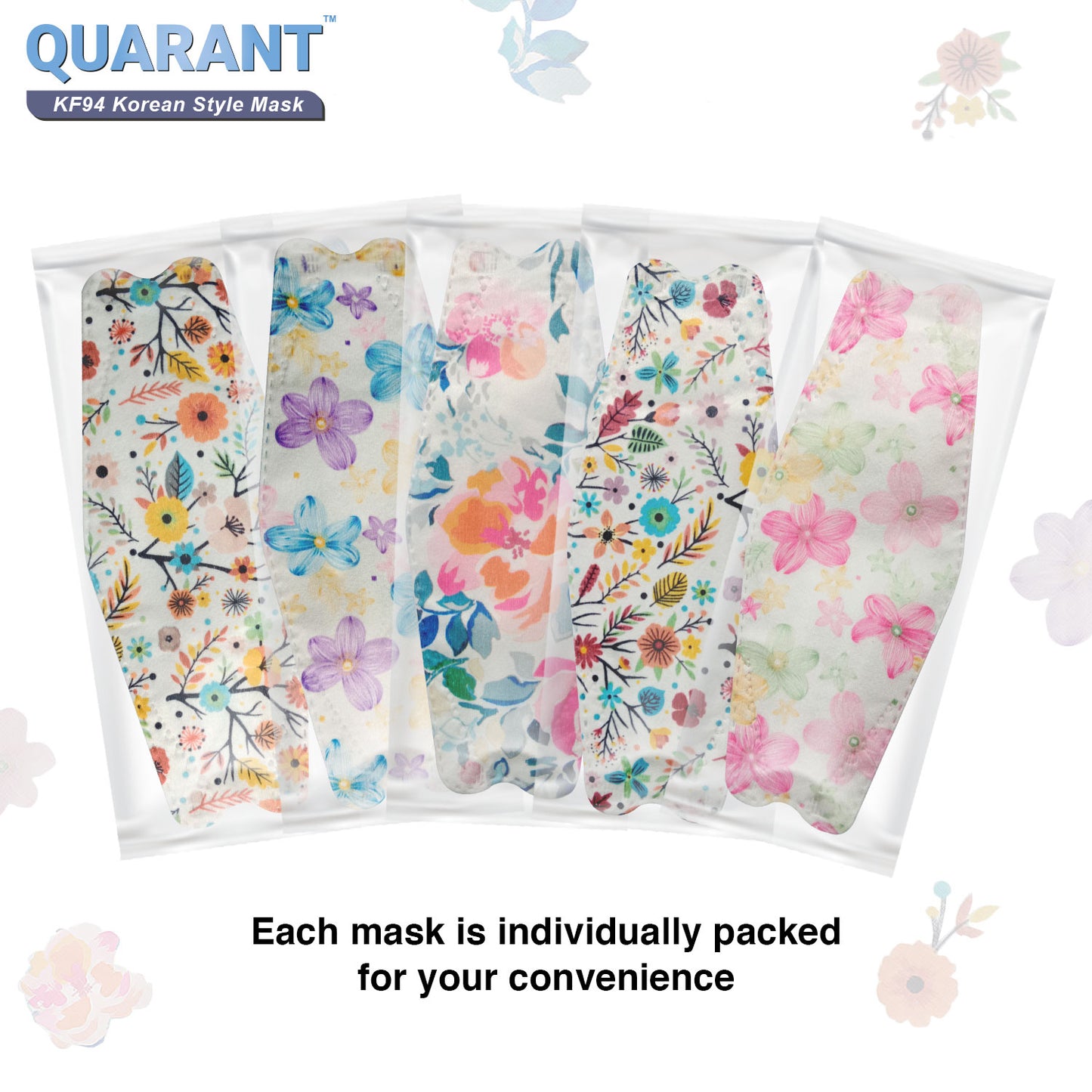 QUARANT Korean Fish Shape Designer Face Mask for Adults (Pack of 10, Floral Bliss Combo)