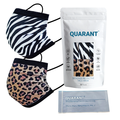 QUARANT 4 Ply Designer Protective Surgical Face Mask with Adjustable Nose Pin (Animal Print Combo) - Pack of 50