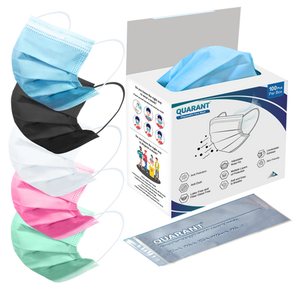 QUARANT 3 Ply Assorted Surgical Face Mask with Adjustable Nose Pin - Pack of 100