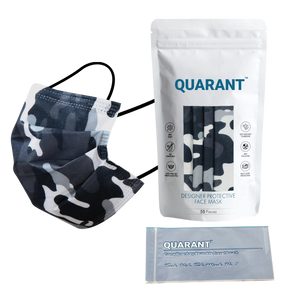 QUARANT 4 Ply Designer Protective Surgical Face Mask with Adjustable Nose Pin (Camo Black) - Pack of 50