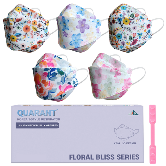 QUARANT Korean Fish Shape Designer Face Mask for Adults (Pack of 10, Floral Bliss Combo)