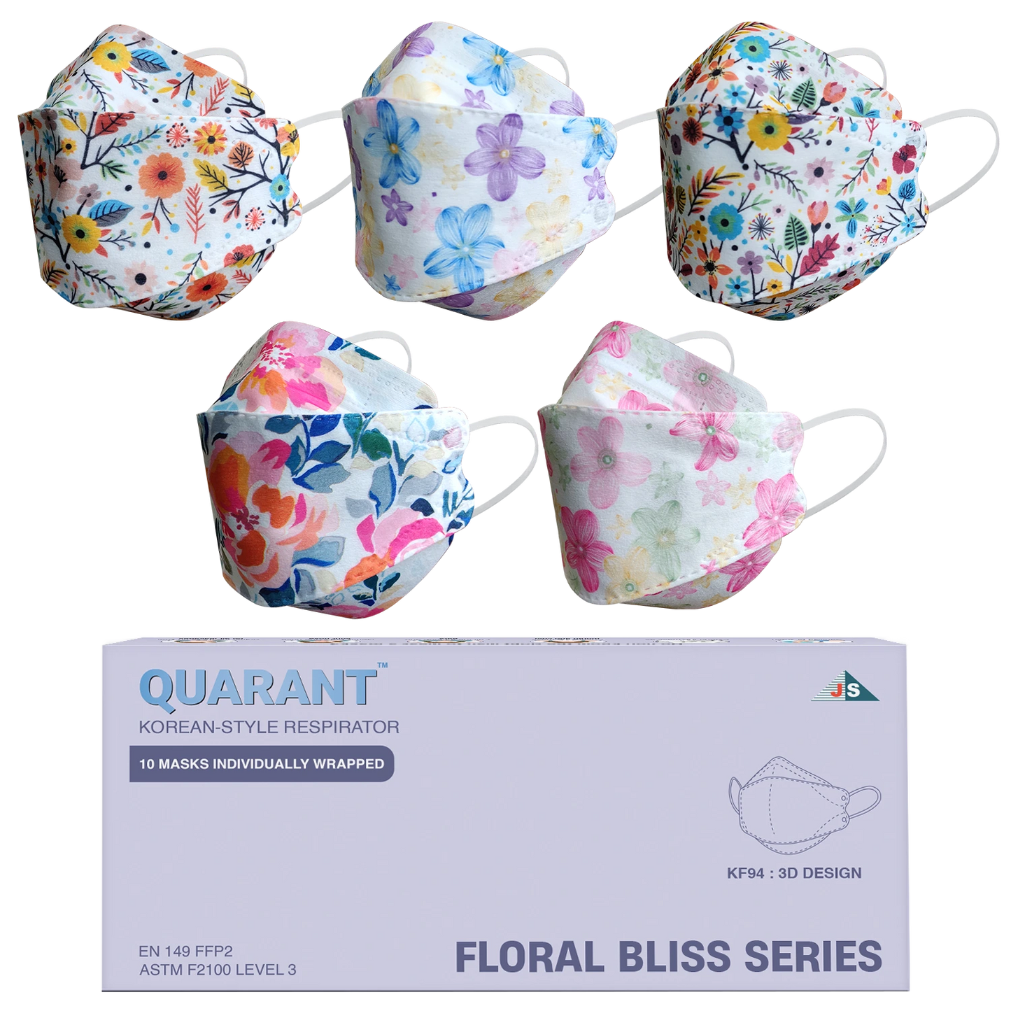 QUARANT Korean Fish Shape Designer Face Mask for Adults (Pack of 10, Floral Bliss Combo)