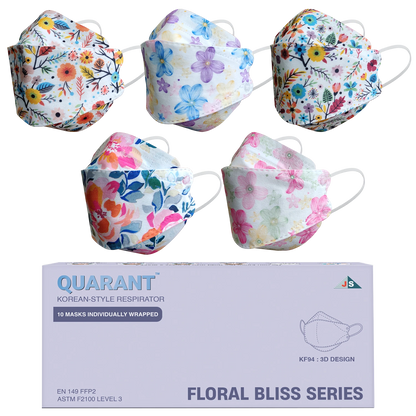 QUARANT Korean Fish Shape Designer Face Mask for Adults (Pack of 10, Floral Bliss Combo)