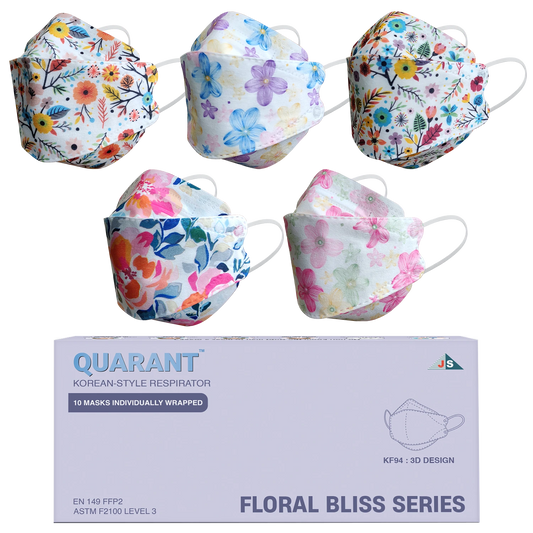 QUARANT Korean Fish Shape Designer Face Mask for Adults (Pack of 10, Floral Bliss Combo)