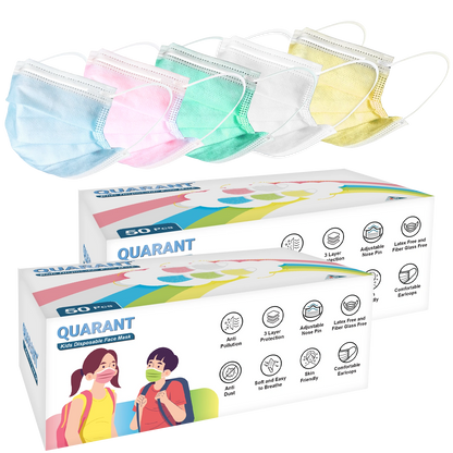 QUARANT Kids 3 Ply Disposable Surgical Face Mask for Children Aged 5 to 12 Years (Rainbow Combo)