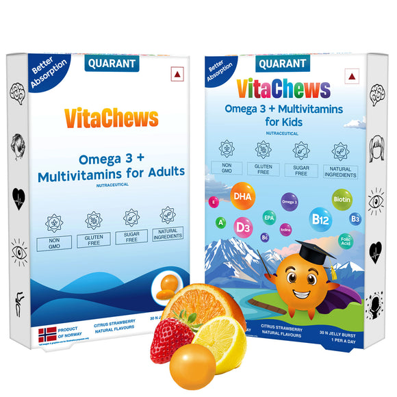 Omega 3 + Multivitamin Combo Pack for Adults & Kids (Pack of 60 Jelly Chews)