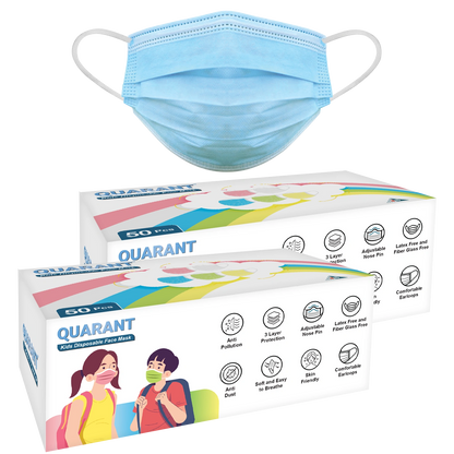 QUARANT Kids 3 Ply Disposable Surgical Face Mask for Children Aged 5 to 12 Years (Blue)