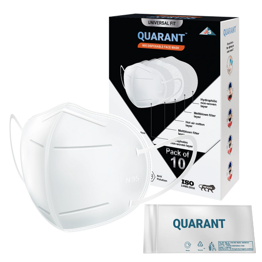 QUARANT C-Shaped Face Mask with Adjustable Nose Pin for Adults (Pack of 10, White)