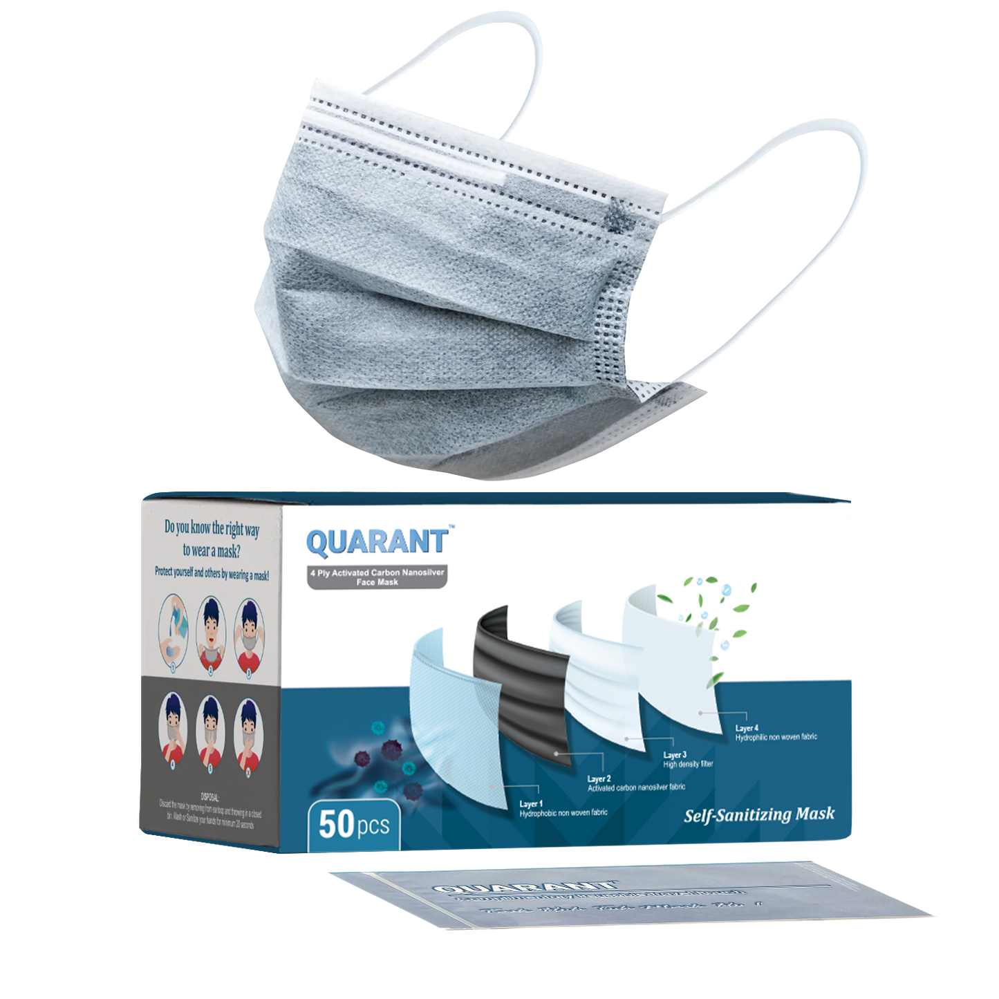 QUARANT 4 Ply Nanosilver Activated Carbon Surgical Face Mask with Adjustable Nose Pin