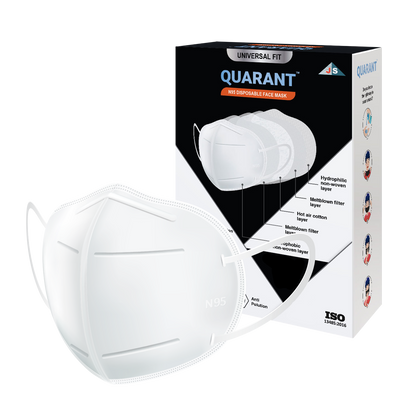QUARANT N95 Face Mask with Adjustable Nose Pin for Adults (White)