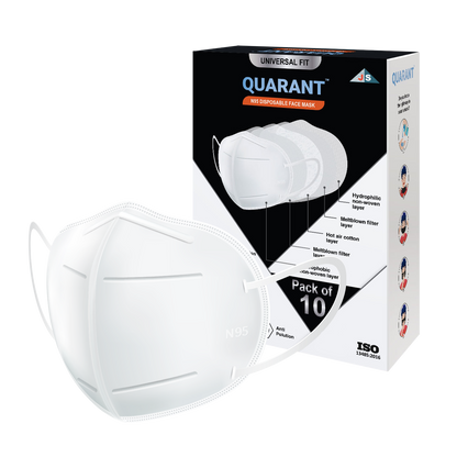 QUARANT N95 Face Mask with Adjustable Nose Pin for Adults (White)