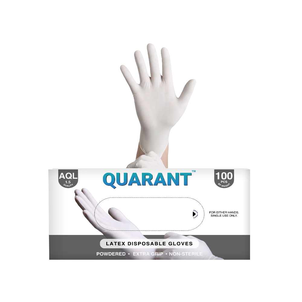 QUARANT Latex Disposable Hand Gloves  (Medium, Pack of 100)