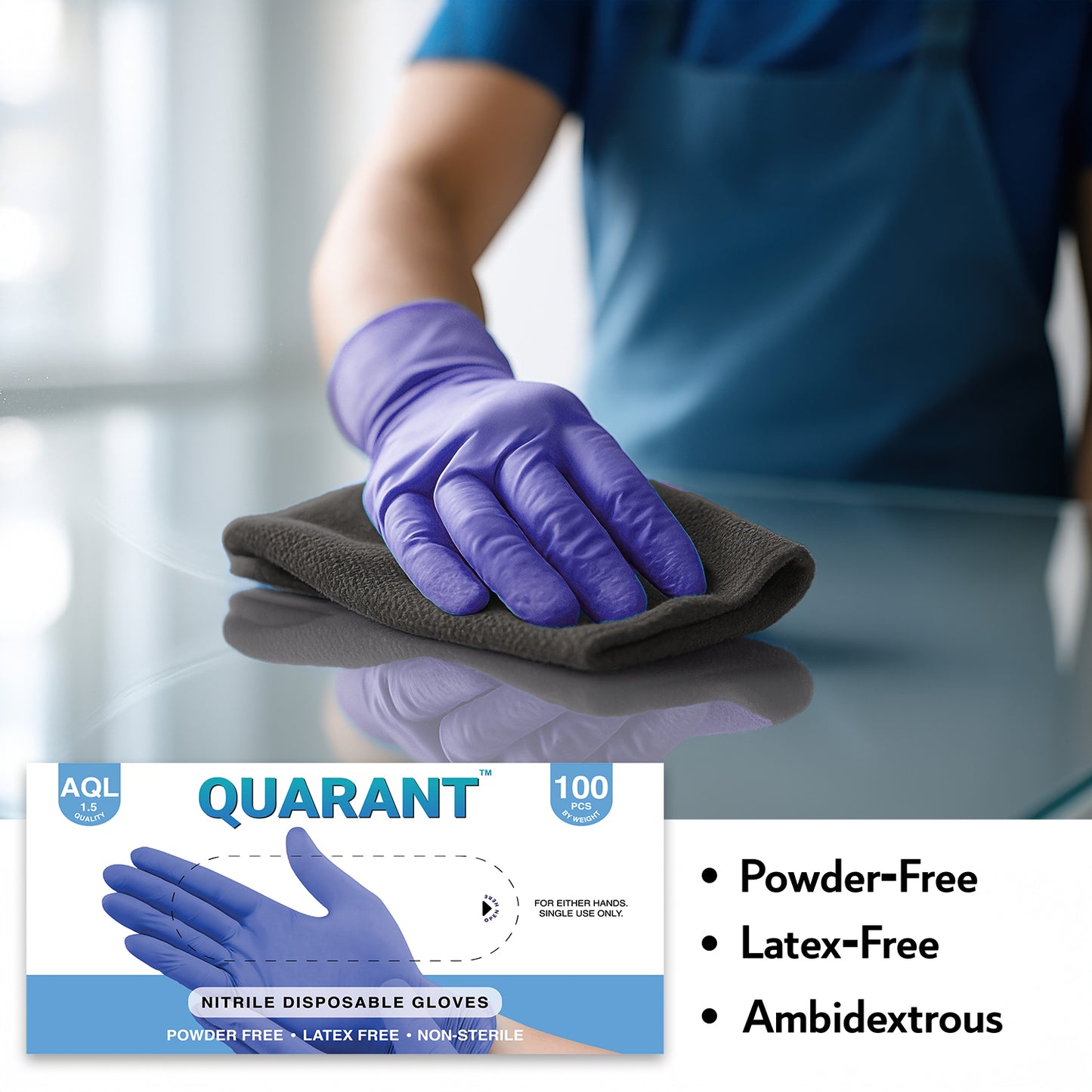 QUARANT Nitrile Disposable Hand Gloves (Medium, Blue, Pack of 100)