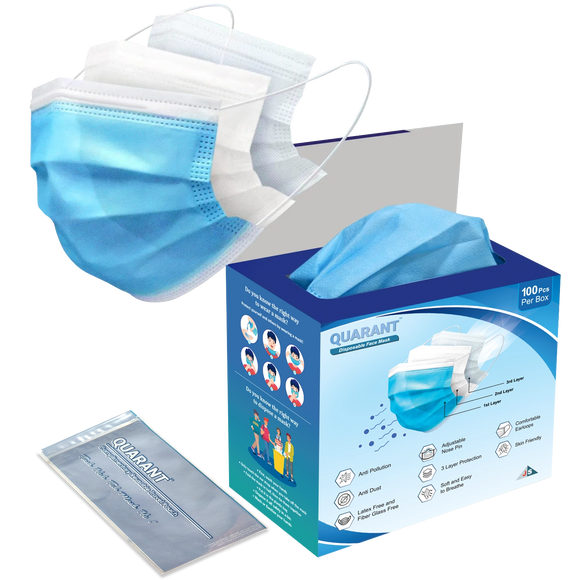 QUARANT 3 Ply Protective Surgical Face Mask with Adjustable Nose Pin