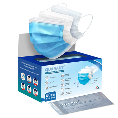 QUARANT 3 Ply Protective Surgical Face Mask with Adjustable Nose Pin